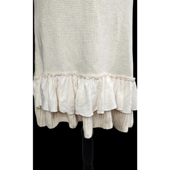 Pure Handknit Cotton Long Cardigan Front Tie Creme Boho Sweater Size S/M - Picture 6 of 9